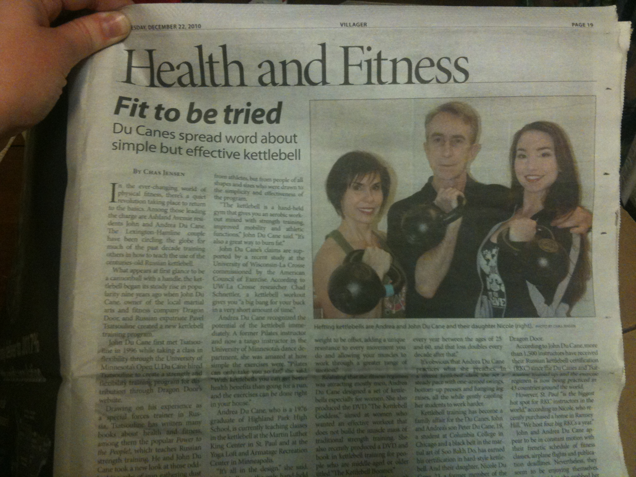 Du Cane family newspaper article on kettlebells, Dragon Door, family business Du Cane family newspaper article on kettlebells, Dragon Door, family business